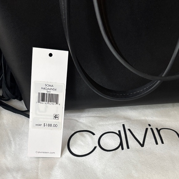 Calvin Klein Black Leather Fringe Tote - Picture 2 of 6